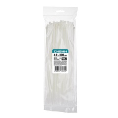 СИБИН ХС-Б, 4.8 x 300 мм, нейлон РА66, 100 шт, белые, хомуты-стяжки (3786-48-300)