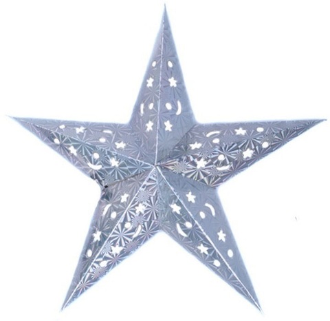 Бумажная звезда, 30 см, 5-конечная, голографическая, Серебро