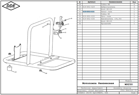 Рычаг газа DDE WP250/PN25-II