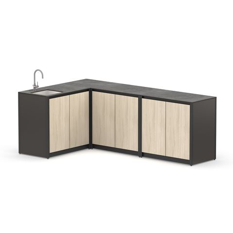 Угловая уличная кухня Lounge C-113S, 2.4х1.5 м, дуб сонома/черный мрамор