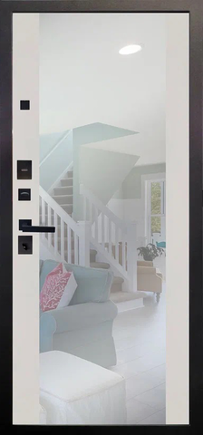 Теплая дверь входная Аргус Блэк Вояж зеркало, 2 замка, 2 мм металл, (черный муар+белое дерево) #3