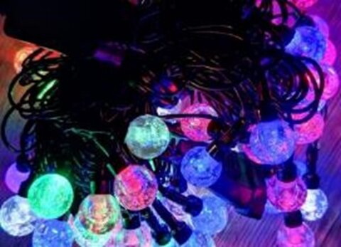 Гирлянда нить диод 100(70)л,  ХРУСТ ШАРИК 1.5см, черн пр с переходником 7.5м, ХМ-107/5 МУЛЬТИ