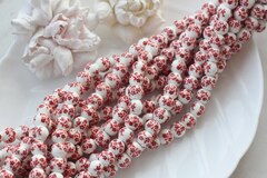 Бусина Шарик, керамика, белая с красной росписью, 8 мм, 1 нить, К149