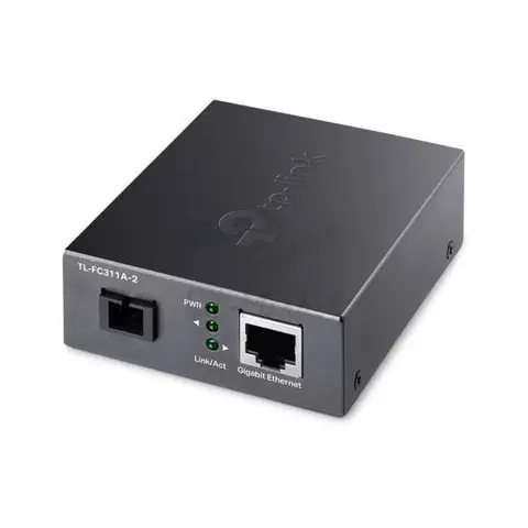 Медиаконвертер TP-LINK TL-FC311A-2 Гигабитный WDM, одномодовый оптоволоконный кабель 9/125 мкм, 1 оптоволоконный SC-порт, 1 порт RJ-45 100/1000 Мбит/с, длина волны: 1550/1310 нм, передача на расстояние до 2 км, входное напряжение: 5 В / 0,4 А постоян