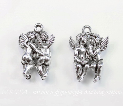 Подвеска Quest Beads "Два ангела" (цвет-античное серебро) 22х14 мм