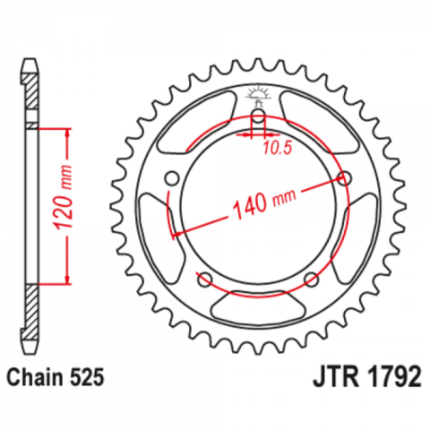 Звезда задняя стальная под 525 цепь JTR1792 43 зуба