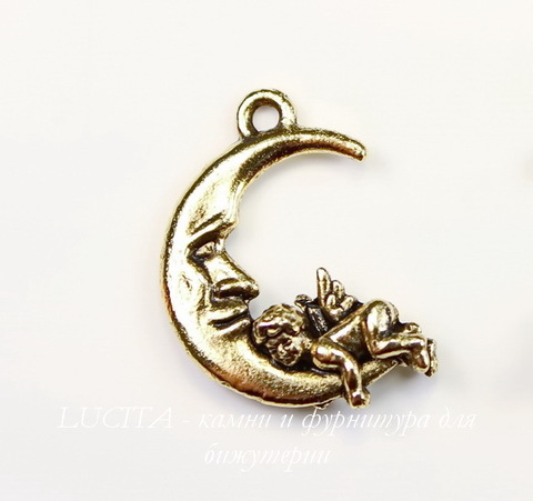 Подвеска Quest Beads "Ангелок на луне" (цвет-античное золото) 22х16 мм ()
