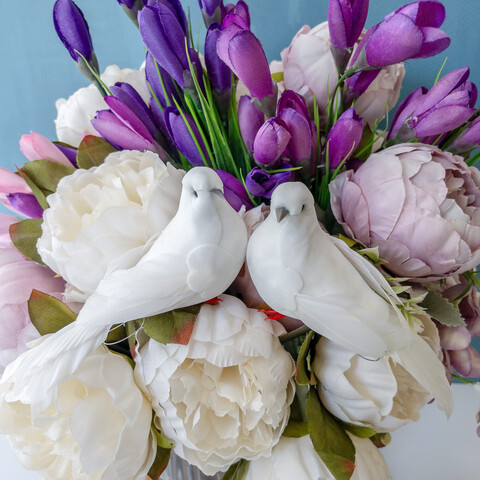 Птички-голуби, цвет белый, свадебный декор, перьевые, набор 2 шт.