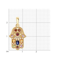 73-00110 - Подвеска РУКА ФАТИМЫ из золота пробы 585 с миксом полудрагоценных камней