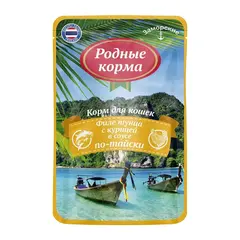 Родные Корма заморские паучи для кошек филе тунца с курицей в соусе по-тайски 70 г