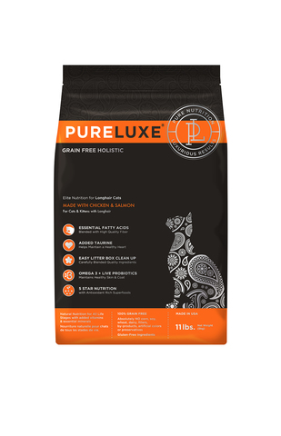 купить PureLuxe Elite Nutrition for longhair cats with chicken & salmon сухой корм для кошек с длинной шерстью c курицей и лососем