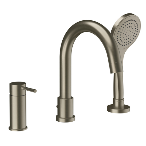 Gessi 18637#149 Gessi Emporio Via tortona Смеситель для ванны на 3 отверстия с переключателем, изливом и шлангом 1,50м, цвет: Finox Brushed Nickel