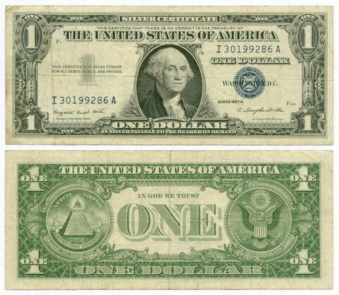 Банкнота США 1 доллар (серебряный сертификат) 1957A I 30199286 A. VF