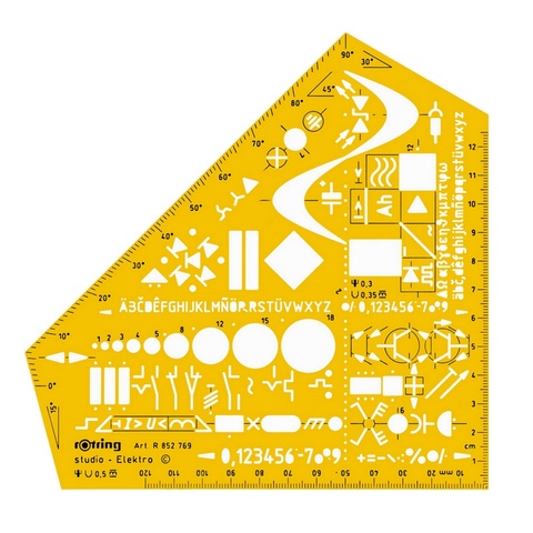 Шаблон электротехнический Rotring Studio-Electro, пластик, 162x160x1,6 mm, желтый/прозрачный (S0238591)