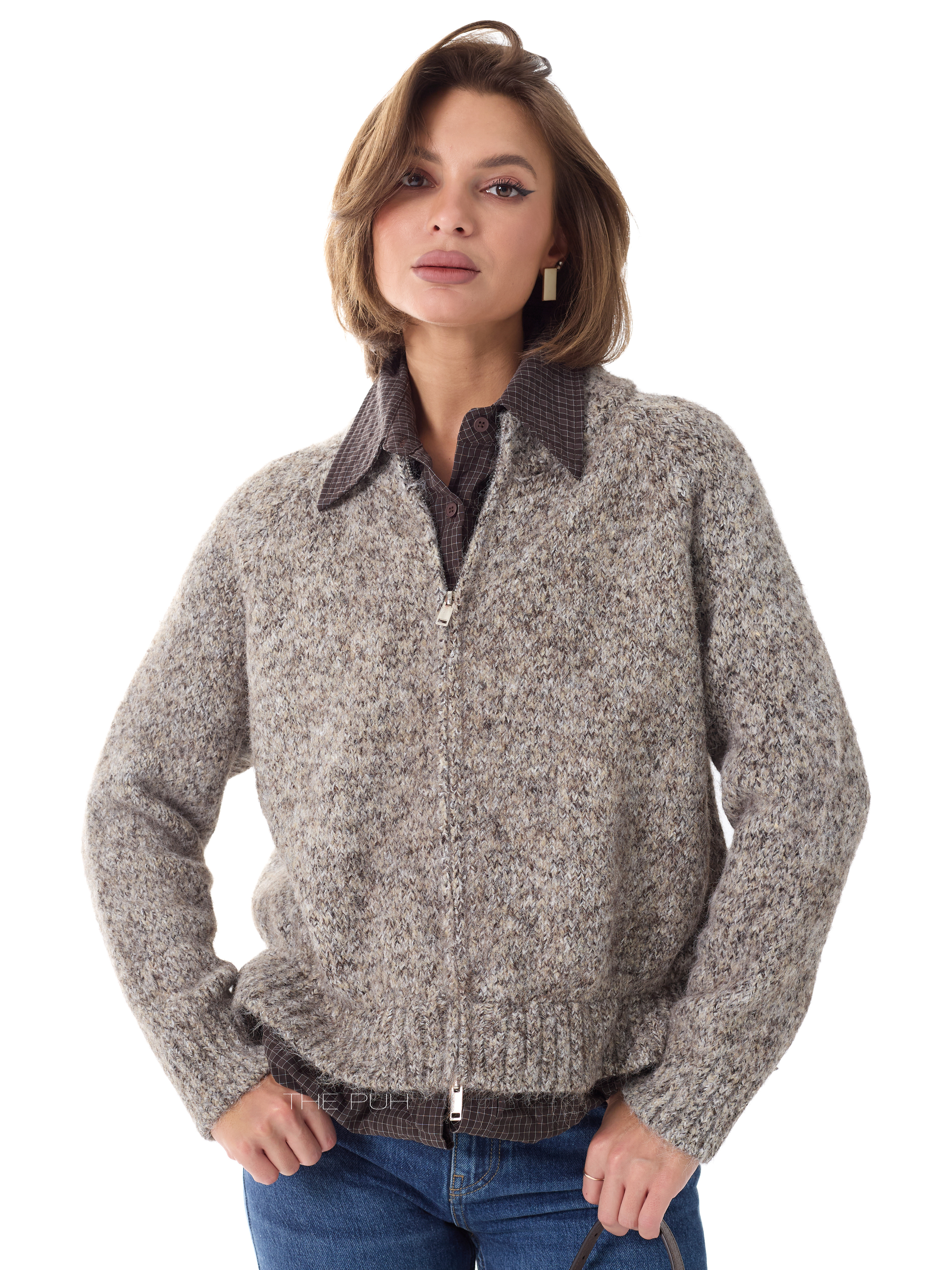 Комбинированная шоколадная рубашка-кардиган