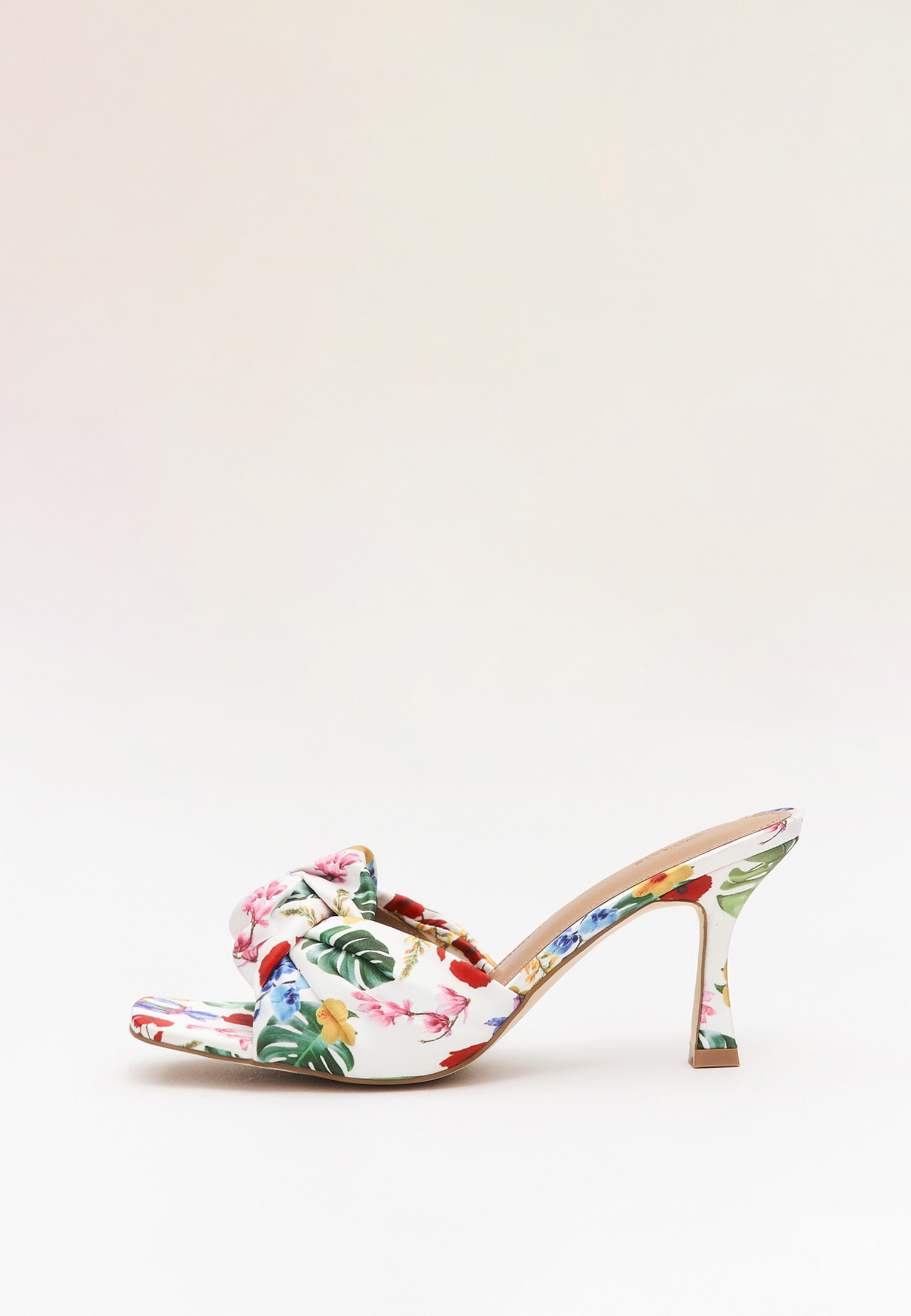 Мюли из сатина на каблуке, мультиколор