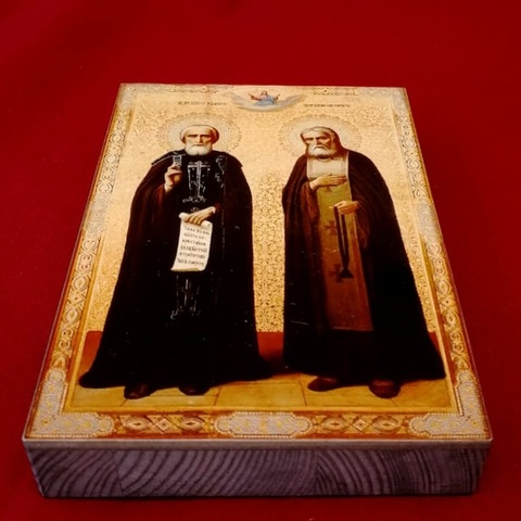 Икона святые Сергий Радонежский и Серафим Саровский на дереве на левкасе мастерская Иконный Дом