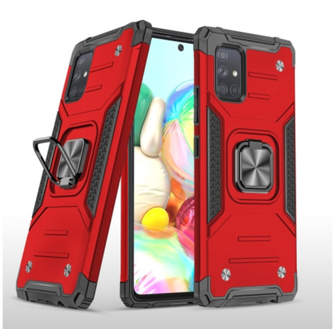 Противоударный чехол для Samsung Galaxy A71 A715 красный с пластиной для магнитного автодержателя и кольцом подставкой / чехол накладка для телефона Самсунг Галакси А71 А715 трансформируется в подставку / чехол с держателем на палец