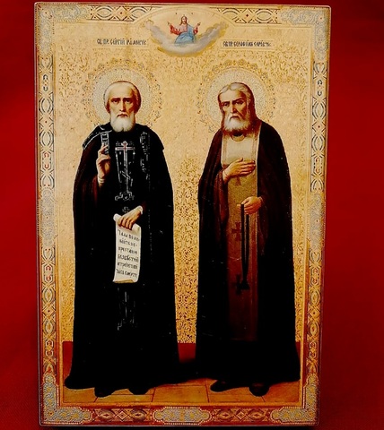 Икона святые Сергий Радонежский и Серафим Саровский на дереве на левкасе мастерская Иконный Дом