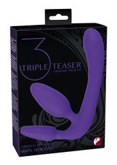 Фиолетовый безремневой страпон с двумя пробками Triple Teaser - 