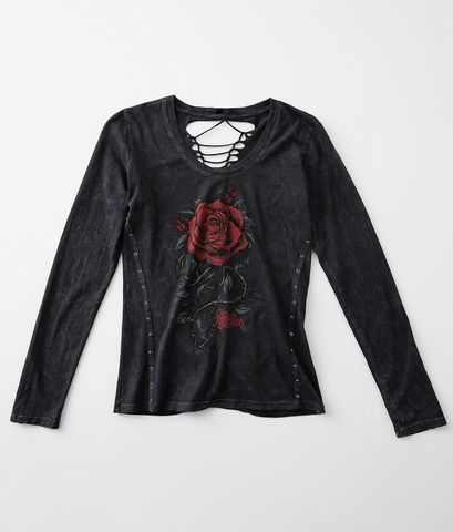Affliction | Футболка лонгслив женская Fancy Flower AW23738 перед с розой