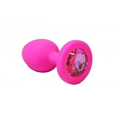 Анальная пробка из розового силикона с розовым кристаллом (размер S)