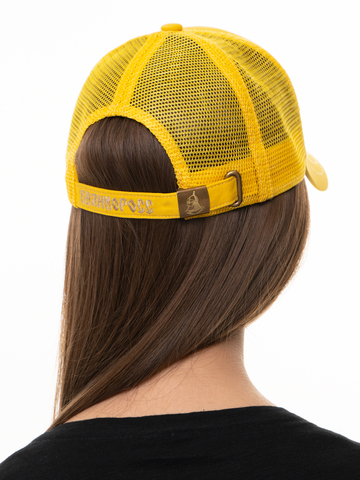 Бейсболка с сеткой «Великая Россия» жёлтого цвета с 3D вышивкой лого / Распродажа