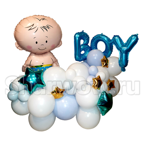 Композиция из воздушных шаров с малышом на выписку