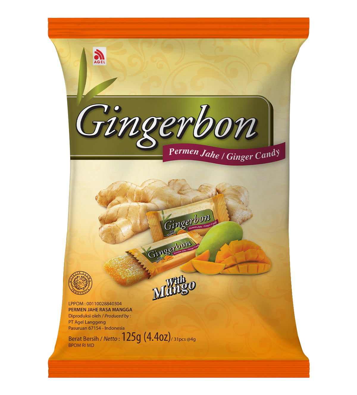 Имбирные конфеты жевательные с манго, Gingerbon, 125г.