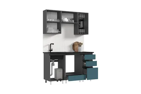 Кухня Техно-6 1,5м (Графит/Атлантик софт/Графит софт NEW)