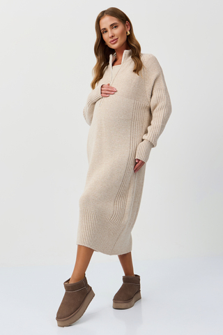 Платье для беременных 17572 светло бежевый меланж