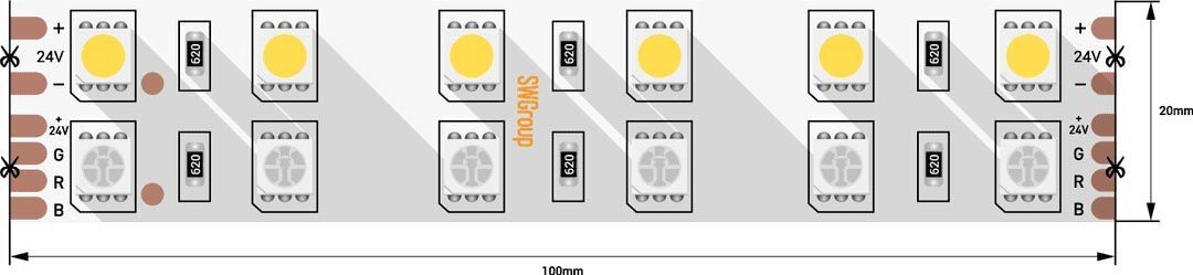Светодиодная лента SWG 28,8W/m 120LED/m 5050SMD RGB/ холодный белый 5M 000969