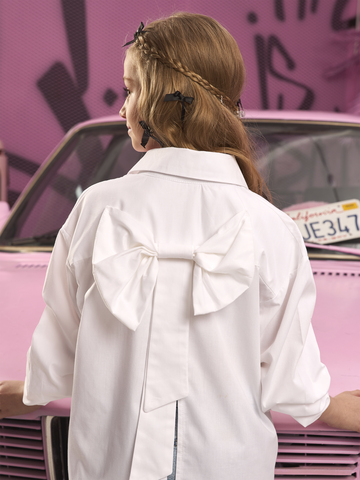 Рубашка для девочки белая с бантом на спине