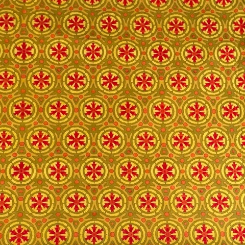 АЛЫЕ ЗВЕЗДЫ В КОЛЬЦАХ НА ГОРЧИЧНОМ - 100% ХЛОПОК