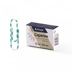 
          Скрепки 33 мм, Alingar, уп. 100 шт., металлические, с полимерным покрытием, "Зебра", цветные в полоску