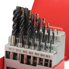Набор метчиков машинных M3 -M12 HSSE-TiALN DIN371/376 (B/4-5P, C/2,5P,сверла) 21пр H-Tools 245054FHT