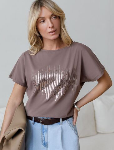 Нарядная футболка с принтом пайетками  D49.133 (131322)