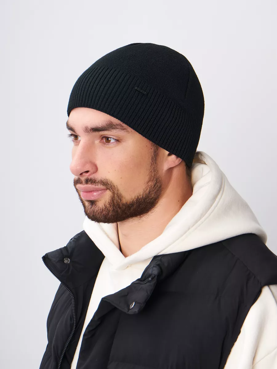 Шапка зимняя на флисе вязаная бини