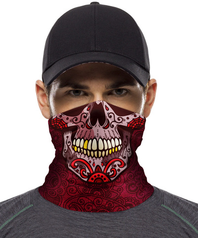 Картинка бандана-труба Skully Wear Tube skull Mexican Skull red paisley - 1