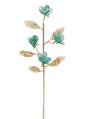 Цветущая веточка вишни 23х53см ChristmasDeLuxe голубая с зеленым