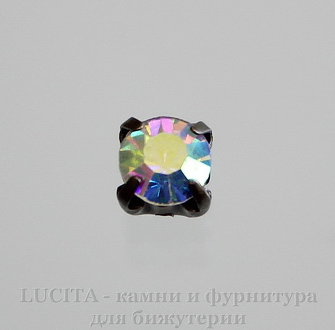 Страз в цапах Crystal AB (цвет - черный никель) 6х5 мм , 10 шт ()