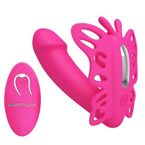 Розовая клиторальная бабочка с вагинальным виброотростком Katherine - Baile Pretty Love BI-014849W-1