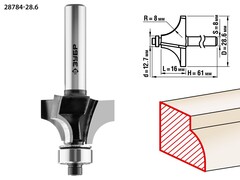 ЗУБР 28.6 x 16 мм, радиус 8 мм, фреза кромочная калевочная №1, Профессионал (28784-28.6)