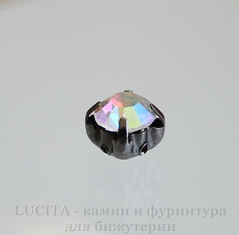 Страз в цапах Crystal AB (цвет - черный никель) 6х5 мм , 10 шт ()