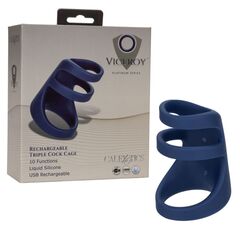 Синее эрекционное виброкольцо Rechargeable Triple Cock Cage - 