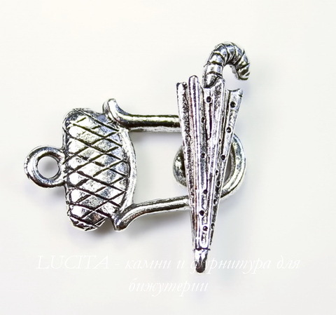 Замок - тоггл из 2х частей Quest Beads "Дамский" (цвет-античное серебро) 22х13 мм, 23х7 мм