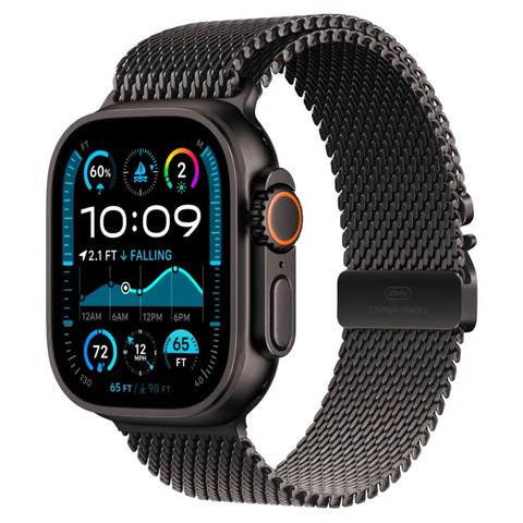 Apple Watch Ultra 2 2024, 49 мм, корпус из черного титана, миланский сетчатый браслет цвета черный титан