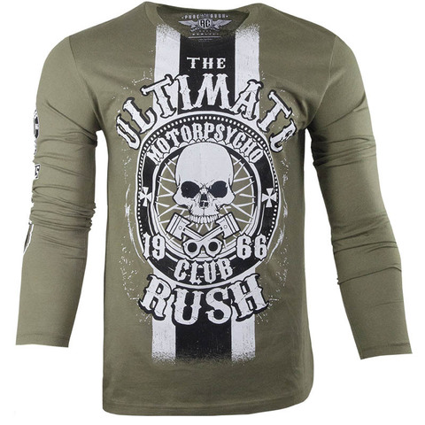 Rush Couture | Футболка лонгслив мужская MOTORPSYCHO CLUB LONG SLEEVE Military Green RC245 перед