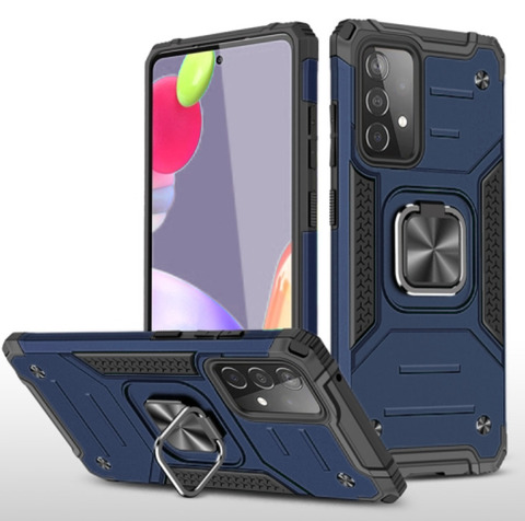 Противоударный чехол для Samsung Galaxy A71 A715 синий с пластиной для магнитного автодержателя и кольцом подставкой / чехол накладка для телефона Самсунг Галакси А71 А715 трансформируется в подставку / чехол с держателем на палец