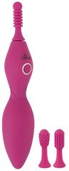 Ярко-розовый клиторальный вибратор с 3 насадками Spot Vibrator with 3 Tips - 17,9 см. - 